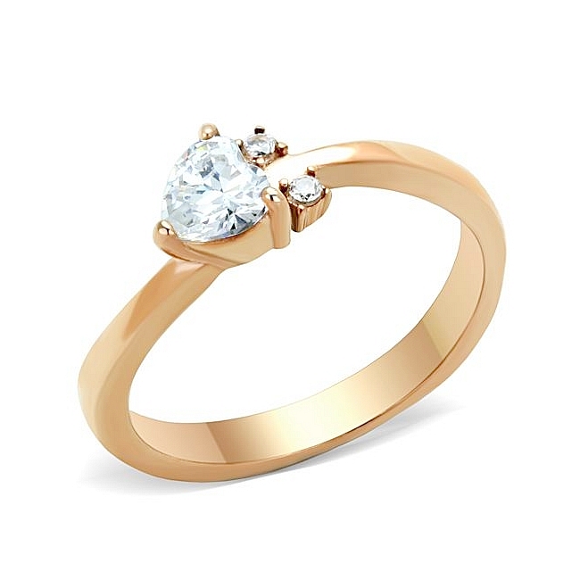 14K Rose Gold Plated Side Stone Engagement Ring Clear CZ