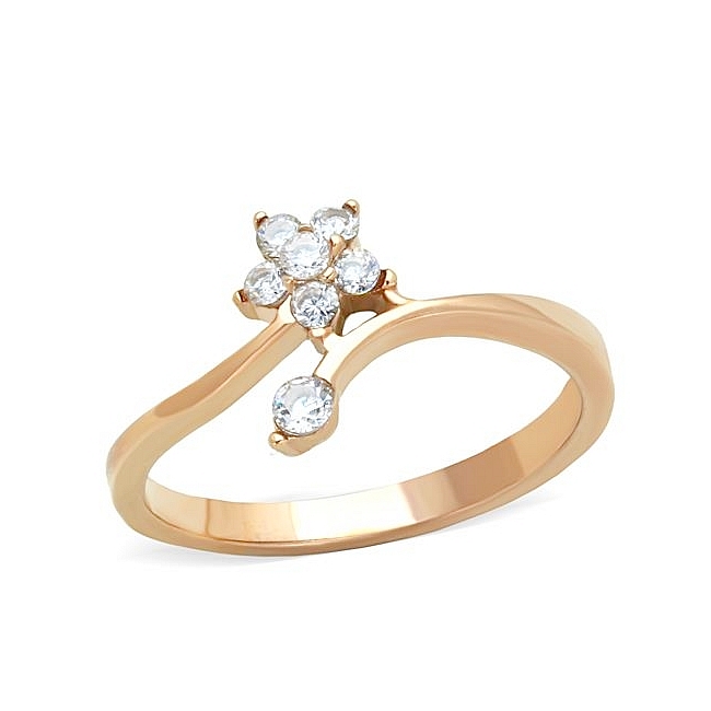 14K Rose Gold Plated Flower Fashion Ring Clear Cubic Zirconia