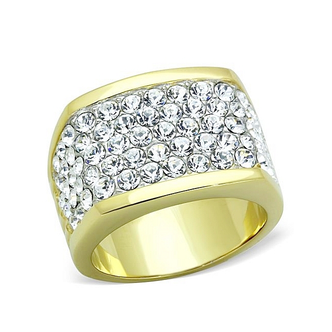 14K Two Tone (Gold & Silver) Band Fashion Ring Clear Crystal