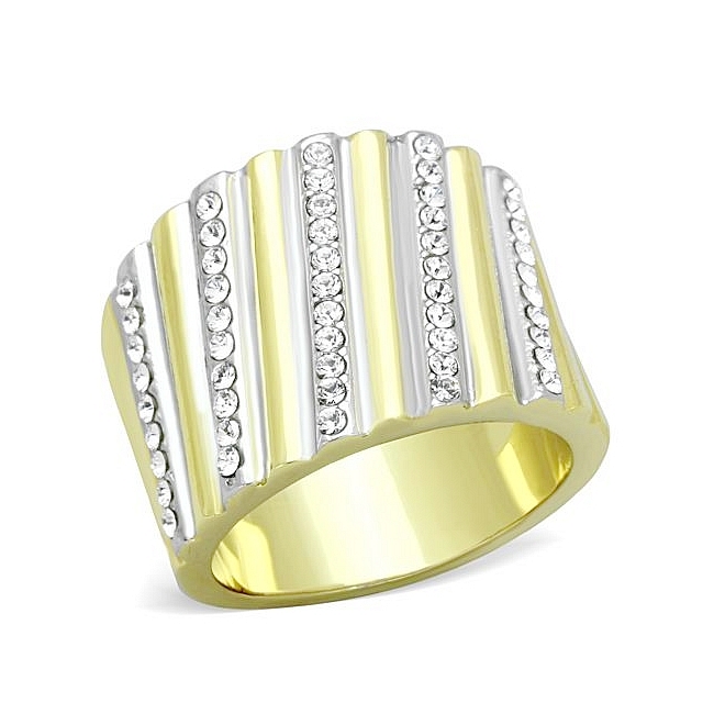 14K Two Tone (Gold & Silver) Modern Fashion Ring Clear Crystal