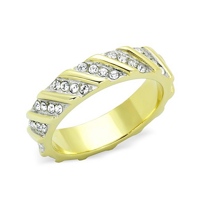 14K Two Tone (Gold & Silver) Pave Wedding Ring Clear Crystal