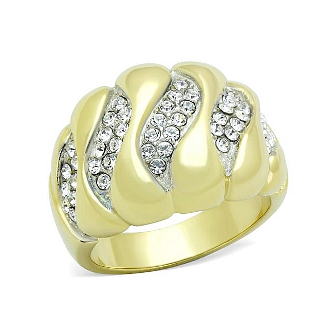 14K Two Tone (Gold & Silver) Fashion Ring Clear Crystal