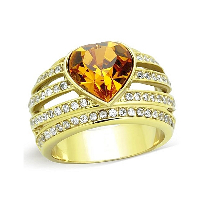 14K Gold Plated Heart Fashion Ring Topaz Crystal