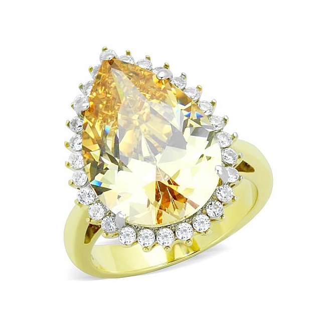 14K Two Tone (Gold & Silver) Fashion Ring Champagne Cubic Zirconia