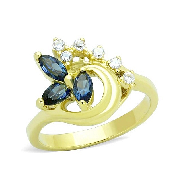 14K Gold Plated Flower Fashion Ring Montana Crystal