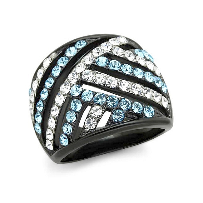 14K Two Tone (Black & Silver) Pave Fashion Ring Aqua Crystal