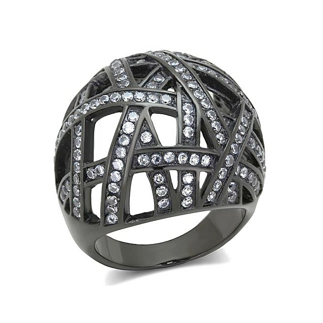 Ion Black Plated Fashion Ring Clear Cubic Zirconia