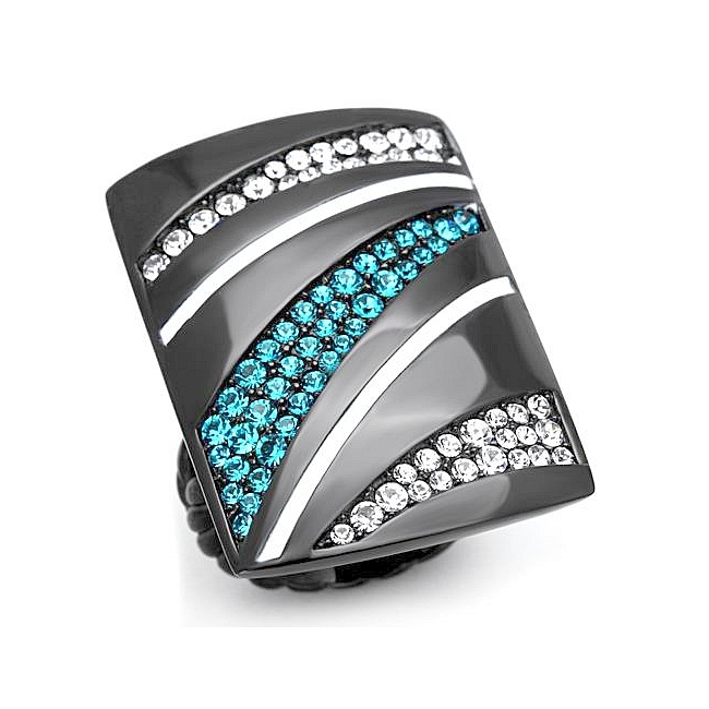 Ion Black Plated Fashion Ring Blue Zircon Crystal