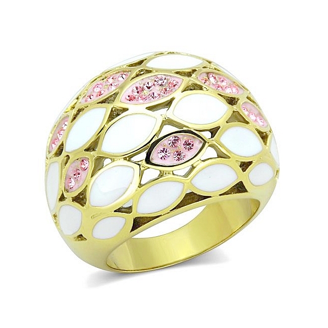 14K Gold Plated Fashion Ring Light Rose Crystal