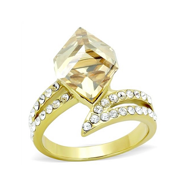 14K Gold Plated Fashion Ring Champagne Crystal