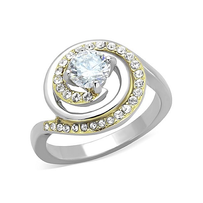 14K Two Tone (Gold & Silver) Fashion Ring Clear CZ
