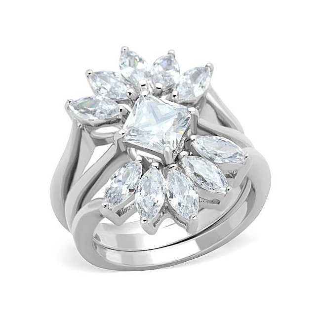 Silver Tone Fashion Ring Clear Cubic Zirconia