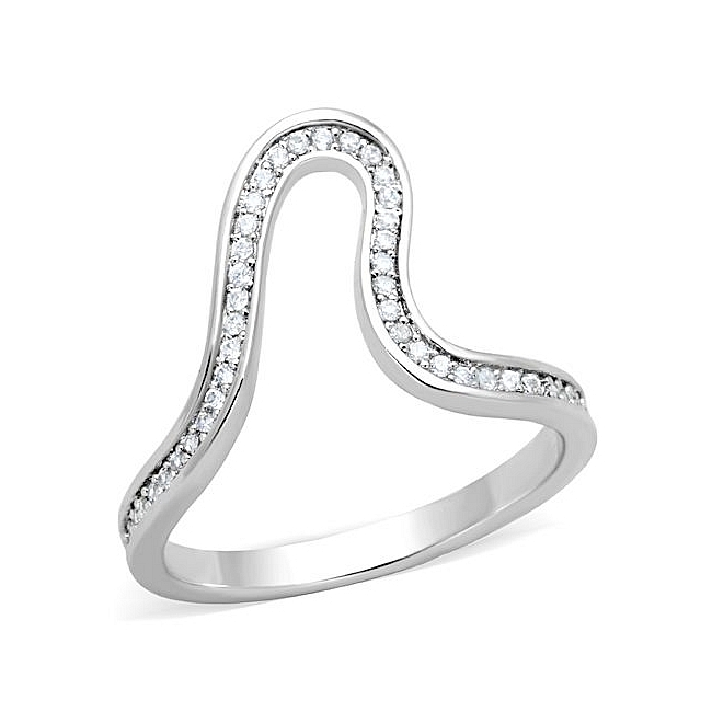 Silver Tone Unique Wedding Ring Clear CZ