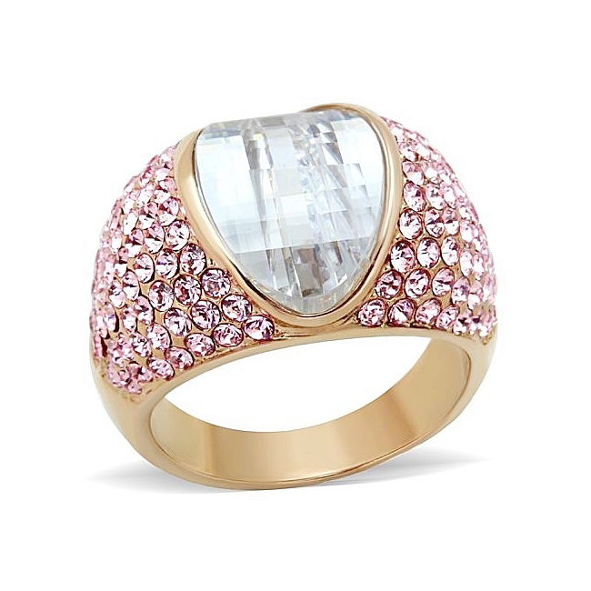 14K Rose Gold Plated Pave Fashion Ring Clear Cubic Zirconia