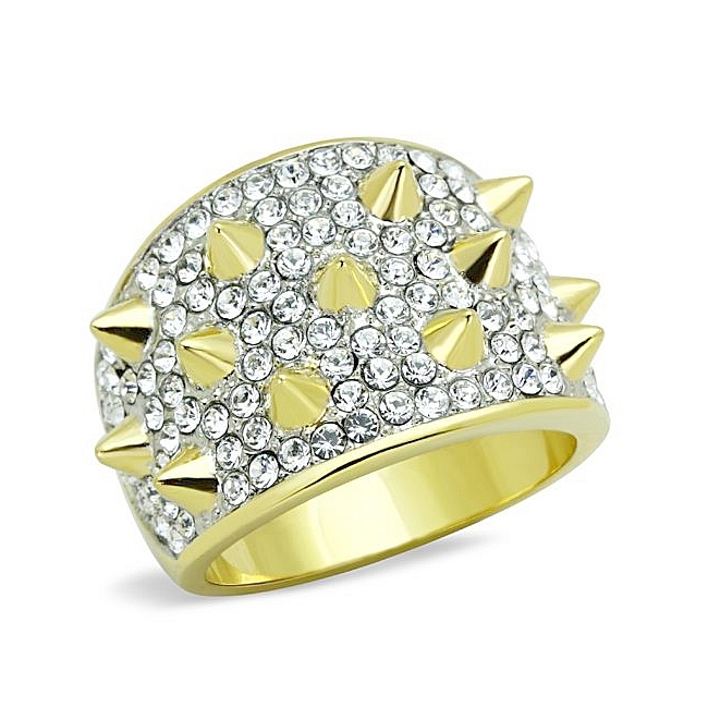 14K Two Tone (Gold & Silver) Modern Fashion Ring Clear Crystal