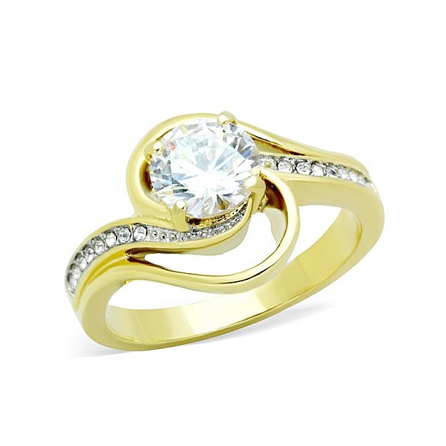 14K Two Tone (Gold & Silver) Vintage Engagement Ring Clear CZ