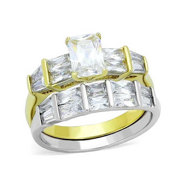 14K Two Tone (Gold & Silver) Fashion Ring Clear CZ