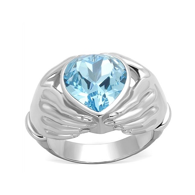 Silver Tone Fashion Ring SeaBlue Crystal