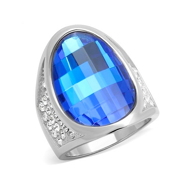 Silver Tone Fashion Ring Capri Blue Synthetic Glass