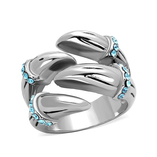 Silver Tone Modern Fashion Ring Aqua Crystal