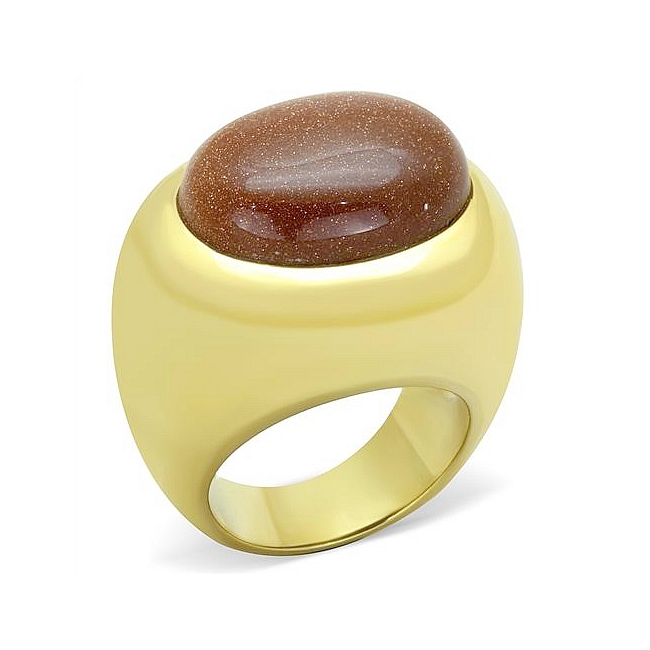 14K Gold Plated Vintage Fashion Ring Topaz Synthetic Resin