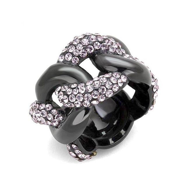 Ion Black Plated Modern Fashion Ring Light Amethyst Crystal