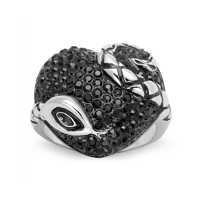 14K Two Tone (Black & Silver) Modern Fashion Ring Black Crystal