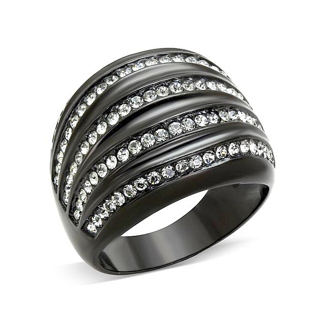 Ion Black Plated Modern Fashion Ring Black Crystal