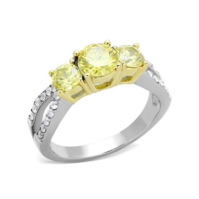 14K Two Tone (Gold & Silver) Three Stone Engagement Ring Topaz CZ