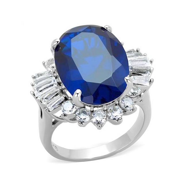 Silver Tone Fashion Ring London Blue Synthetic Spinel