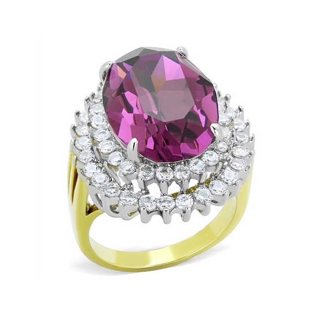 14K Two Tone ( Gold & Silver) Fashion Ring Amethyst Crystal