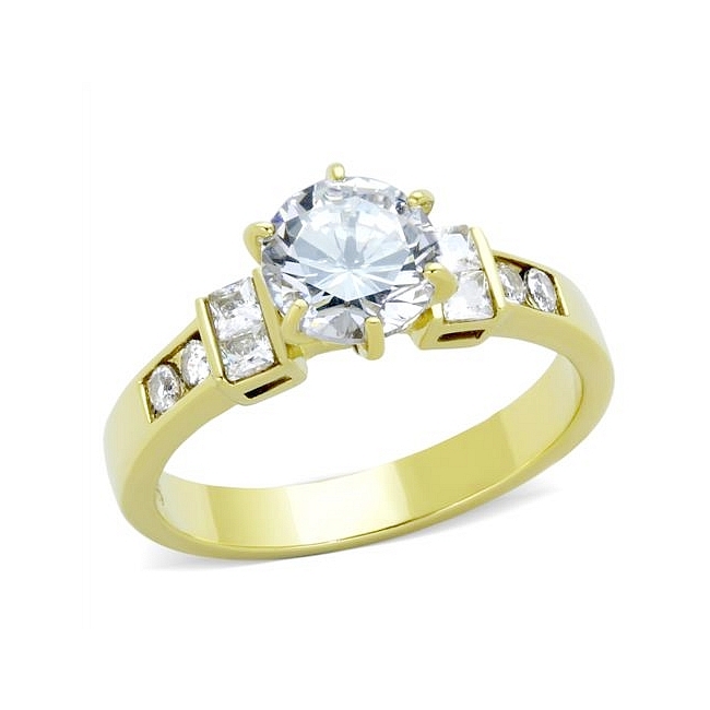 14K Gold Plated Side Stone Engagement Ring Clear CZ