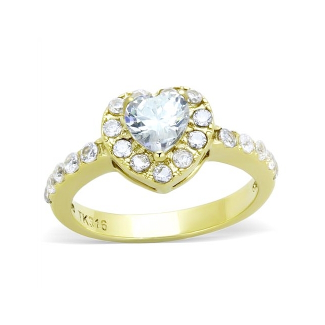 14K Gold Plated Halo Engagement Ring Clear Cubic Zirconia