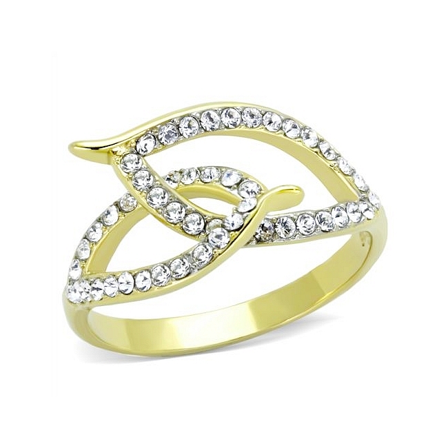 14K Two Tone ( Gold & Silver) Pave Fashion Ring Clear Crystal