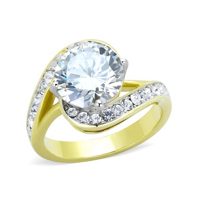 14K Two Tone ( Gold & Silver) Pave Engagement Ring Clear CZ