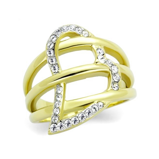 14K Two Tone ( Gold & Silver) Modern Fashion Ring Clear Crystal