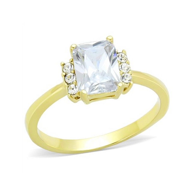 14K Gold Plated Solitaire Engagement Ring Clear CZ