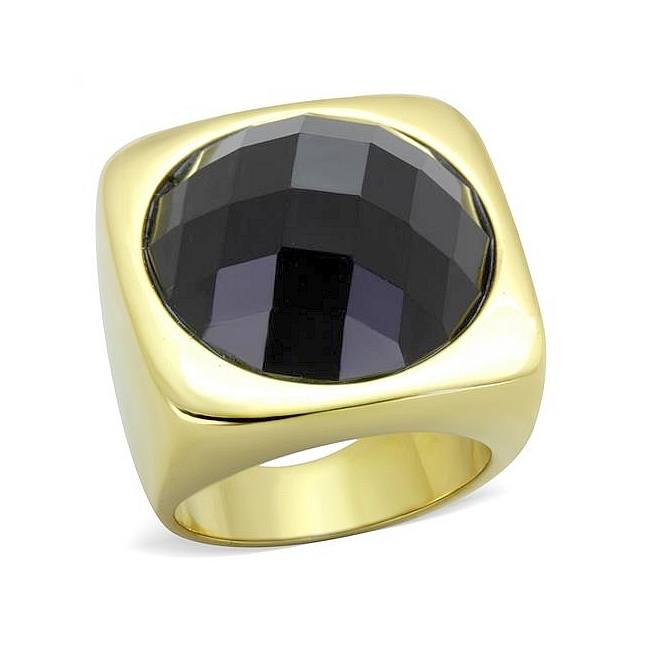 Stunning 14K Gold Plated Fashion Ring Black Synthetic Resin