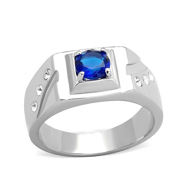 Silver Tone Mens Ring Montana Synthetic Glass