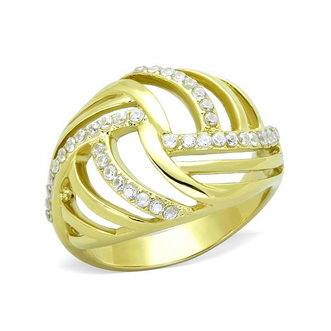 Fancy 14K Gold Plated Modern Fashion Ring Clear Cubic Zirconia
