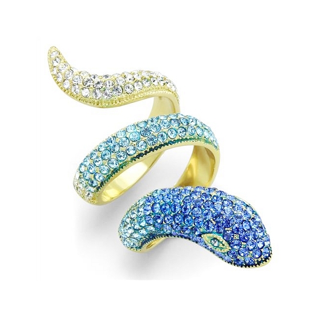Extraordinary 14K Gold Plated Snake Animal Fashion Ring Multi Color Crystal