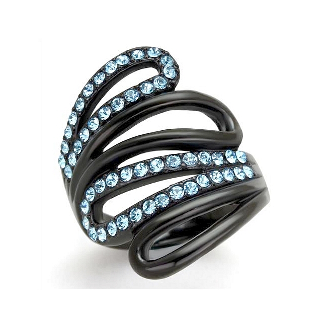 Petite Ion Black Plated Modern Fashion Ring Aqua Crystal