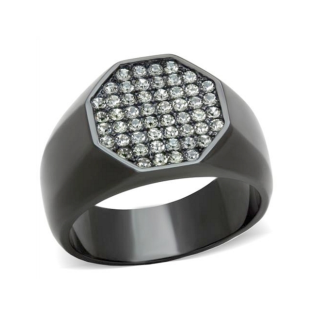 Ion Black Plated Fashion Ring Black Crystal
