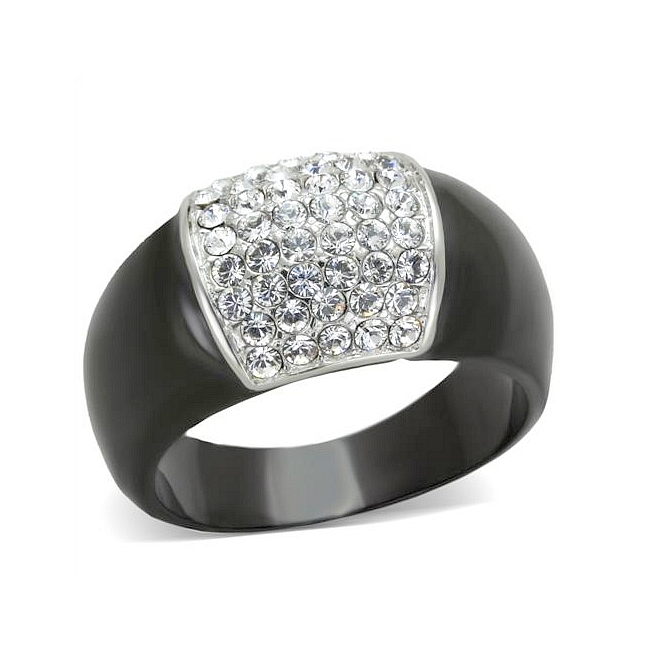 Elegant 14K Two Tone (Black & Silver) Pave Fashion Ring Clear Crystal