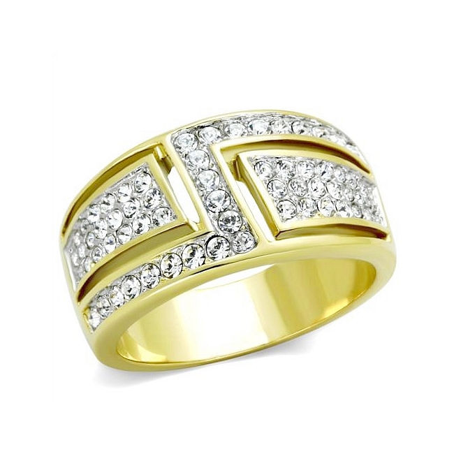 14K Two Tone (Gold & Silver) Pave Fashion Ring Clear Crystal