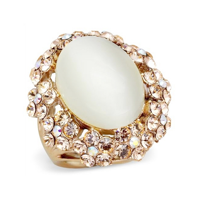 Stylish 14K Rose Gold Plated Fashion Ring White Synthetic CatEye