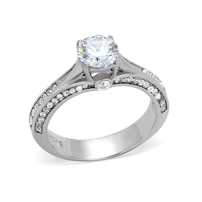 Fancy Silver Tone Cathedral Engagement Ring Clear CZ