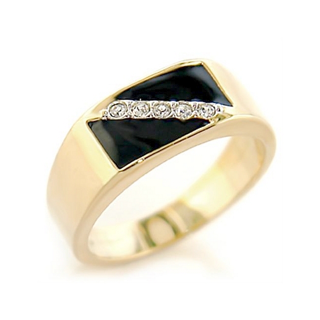 Two Tone Square Mens Ring Clear Crystal