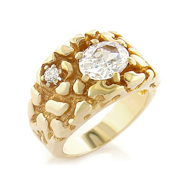 14K Yellow Gold Plated Mens Ring Clear CZ
