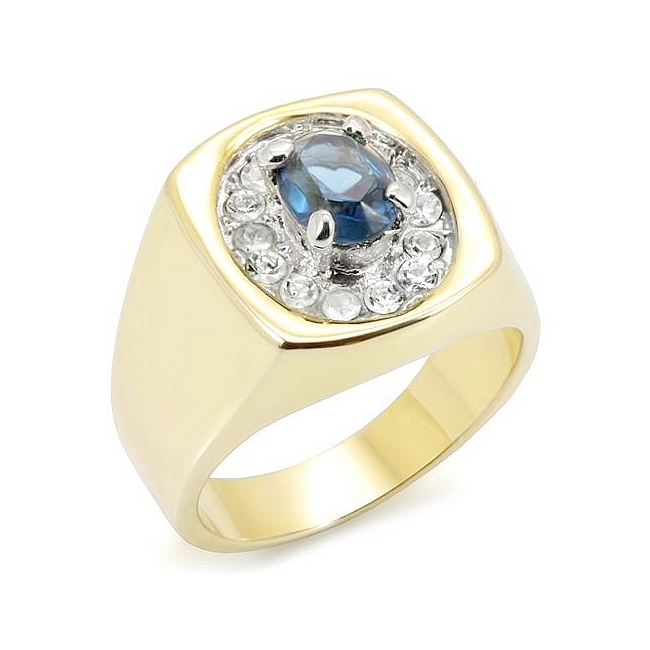Two Tone Square Mens Ring Montana Crystal